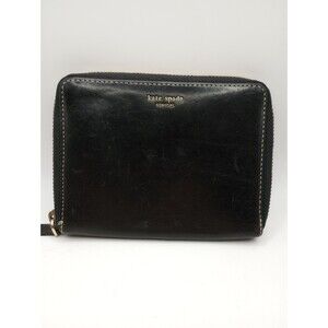 Designer Kate Spade Black Open Wallet Credit Cards Zippered Gold Leather 4.5" 6"